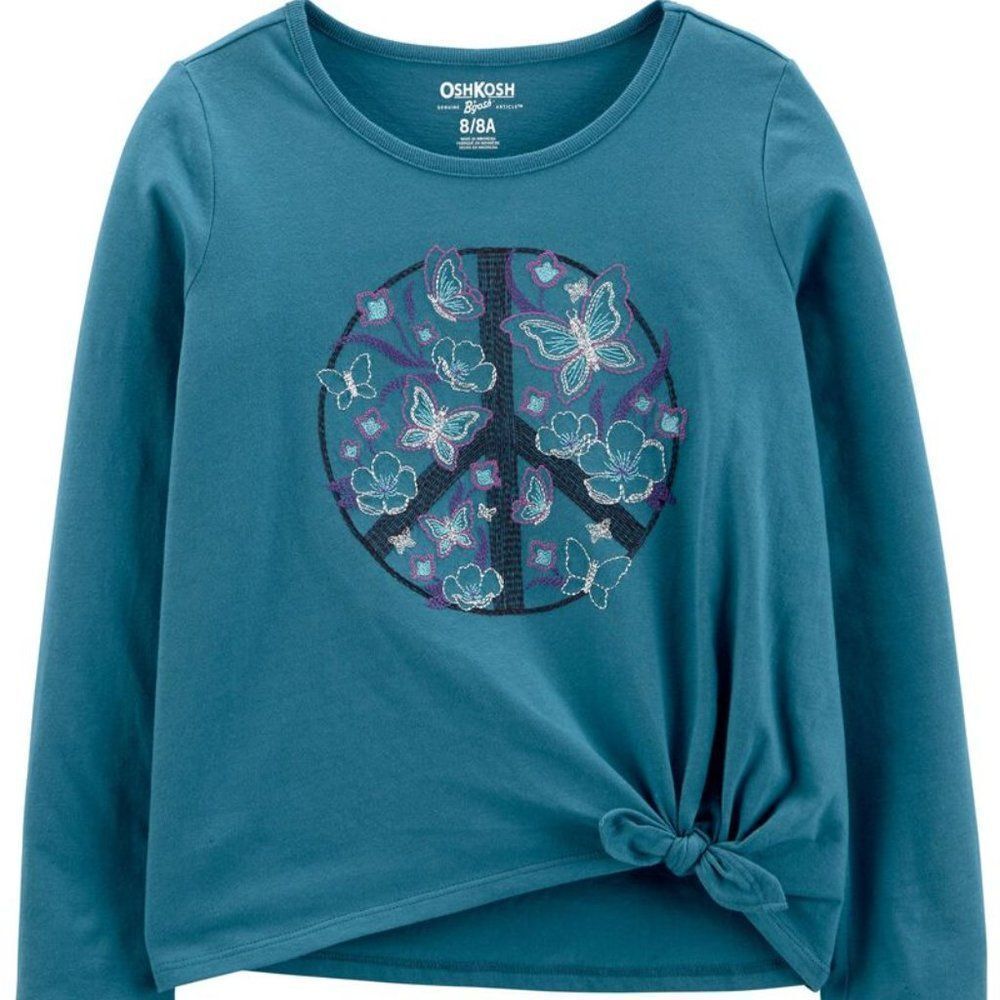 Girls Teal Long Sleeve Butterfly Tie-Front‎ Long Sleeve Shirt Top 14 New